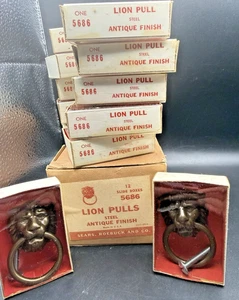 Vintage Lion Head w/Ring Drawer Cabinet Steel Pull Hardware NIP NOS Sears LOT 12 - Picture 1 of 17