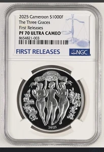 NGC PF70 FR 2025 Cameroon 1oz Celestial Beauty: The Three Graces Silver coin - Picture 1 of 2