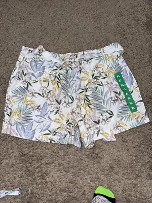Dalia Mujer Corto Mezcla de Lino Estampado Tropical Cintura Elástica Bolsillo Cinturón Talla XL Foto 1 de 4