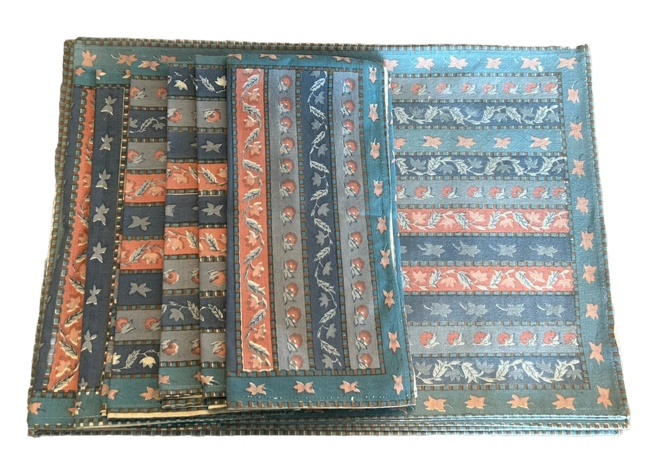 Set Of 6 Hand Quilt Block 100% Cotton Table Linens Placemats and Napkins - Image 1 of 4