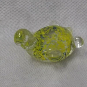 Art Glass Turtle Paperweight Figurine Yellow Blue - Picture 1 of 10