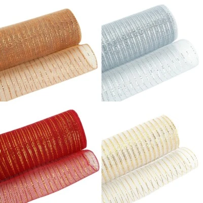 10 Yards Christmas Metallic Mesh Ribbon Deco DIY Wreath Xmas Tree Gift Wrap - Image 1 of 4