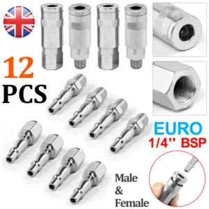 12PCS Euro Air Line Hose Fitting Connector Quick Release 1/4'' BSP Male Female - Picture 1 of 12