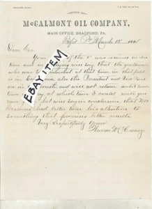 1884 Bradford Pennsylvania McCALMONT OIL COMPANY T E Tack DAVID KIRK WM McCreary - Bild 1 von 1