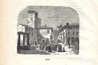 Stampa Antica Asolo Veduta Della Piazza Treviso 1861 Antique Print