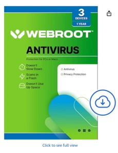 Webroot-Antivirus (3 Devices,6-Months) Android, Apple iOS, Chrome, Mac,Windows - Picture 1 of 1