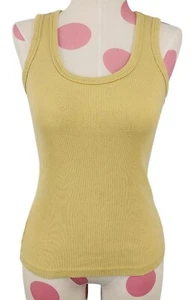 Women's Vintage Las Olas Ribbed Tank Top Shirt XS 100% Cotton Muted Yellow Green - Picture 1 of 6