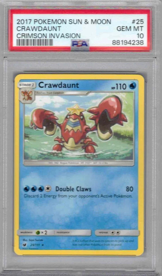 2017 Pokemon Sun & Moon, Crimson Invasion, #25, Crawdaunt, PSA 10,Gem Mint, Rare - Image 1 of 1