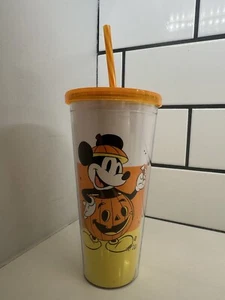 Disney Mickey Mouse Halloween Caramelo Maíz Plástico 20 OZ Vaso de viaje pajita - Imagen 1 de 3