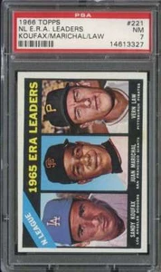 1966 Topps #221 Sandy Koufax/Juan Marichal/Vern Law PSA 7 era NL *B66578 - Imagen 1 de 2