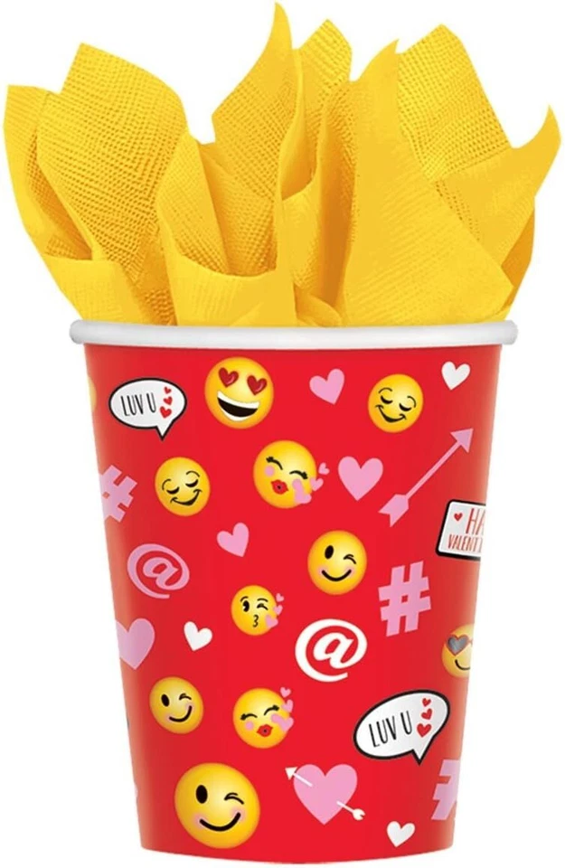 Valentine's Day Emoji Red Hearts Holiday Party 9 oz. Paper Cups - Image 1 of 1
