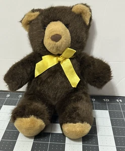 Vintage 1995 Creations By Dakin Brown Bear Yellow Bow Plush Stuffed Animal - Picture 1 of 5