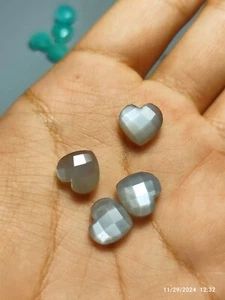 Exquisite 12 mm Checker-Cut Heart Grey Moonstone Gemstone - Picture 1 of 7