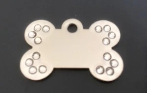 *SMALL* SILVER DIAMANTE BONE engraved Dog / Pet ID NAME tags GLAMOUR / BLING - Picture 1 of 2