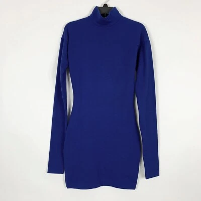 Vestido Romeo G Gigli Grande Azul Bodycon Manga Larga Cuello Simulado Lana Elastizado De Colección Foto 1 de 4