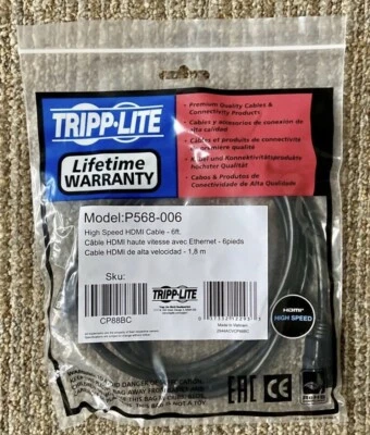 TRIPP LITE CONNECTIVITY P568-006 6FT HIGH SPEED HDMI FLAT CABLE - GOLD PLATED - Image 1 of 4