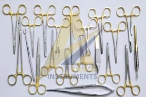 SET 21 PZ MANICO ORO T/C FELINO SPAY PACK STRUMENTI CHIRURGICI KIT - Foto 1 di 3