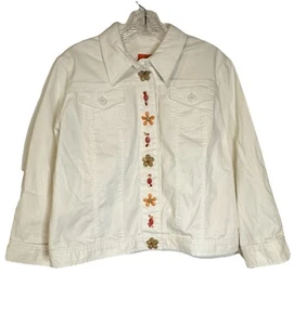 HEARTS OF PALM Damen weiß Knopfleiste Blumen Mimose Time Jacke Cropped Größe 12 - Bild 1 von 10