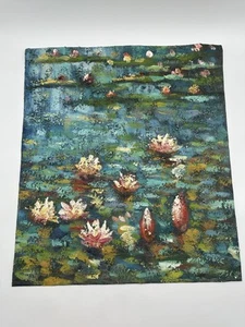 Vintage Oil Paint On Canvas “Water Lillies” Monet Style Signed Reece 23”x20” - Picture 1 of 15