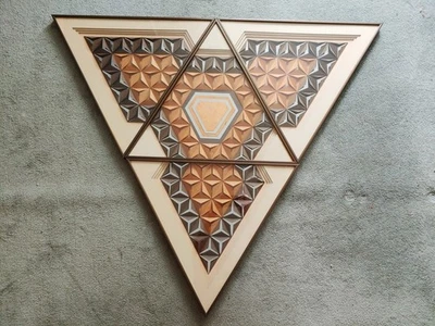 Arte de pared espejo papel 3D geométrico vintage Greg Copeland 4 piezas MCM 1973 firmado Foto 1 de 4