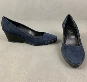 TOD'S WEDGES - Blue Suede Mid Heel COURT SHOES - Women's TODS Size 40.5 - UK 7.5 - Picture 1 of 12