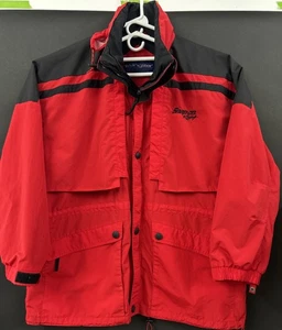 Snap on Windbreaker Jacket Vintage Swingster Red Mens Size 2XL Packable Hood - Picture 1 of 13