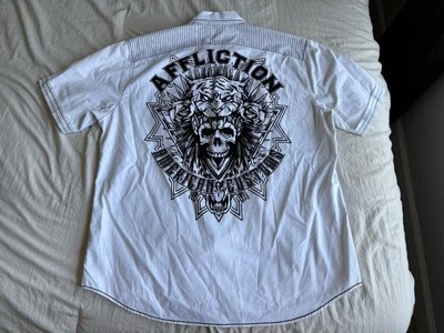 Men’s 2XL- Vintage Affliction Tiger Mayan Chief Button Up Mechanic Shirt - Image 1 of 4
