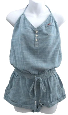 Mameluco halter de algodón cambray azul claro talla M Hollister para mujer Foto 1 de 4