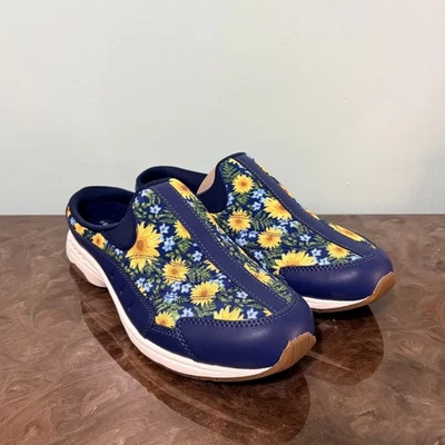 Easy Spirit Travel Time Mules Shoes Navy Yellow Flowers 10M - Image 1 of 4