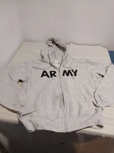 Vintage Army Hoodie Gray Zip Up Sweatshirt Full Zip Military Graphic USA Medium - Picture 1 of 6