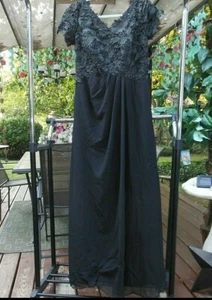 LONG BLACK CHIFFON , LACE APPLIQUE BRIDESMAID, MOTHER OF BRIDE FORMAL DRESS - Bild 1 von 10