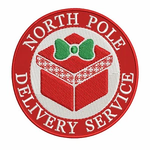 Christmas Patch Northpole Delivery 3.5" Embroidered Iron-On Red Applique - Picture 1 of 9
