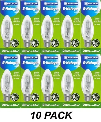 10 x 28W Clear B22 Candle Shaped Light Globes Bulbs Lamps Bayonet Cap Halogen - Image 1 of 4