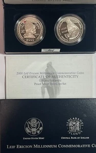 2000 LIEF ERICSON MILLENIUM COMMEMORATIVE - 2 Coin Set - BOX /COA - No Reserve - Picture 1 of 1