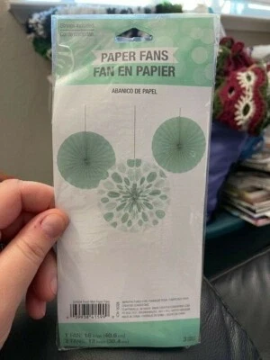 Mint Green Polka Dot & Solid Paper Fans Baby Shower Decorations New!!! - Image 1 of 2