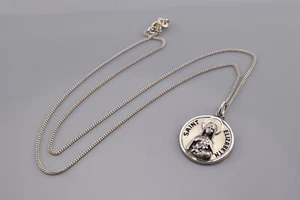 Vintage Creed Sterling Silver 19mm Saint Elizabeth Medal 925 Pendant 16" Chain - Picture 1 of 7