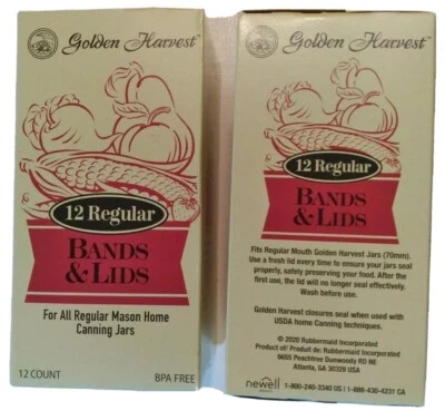2 BOXES 12ct Golden Harvest Regular Canning Jar Lids & Rings NEW 24 TOTAL LIDS
