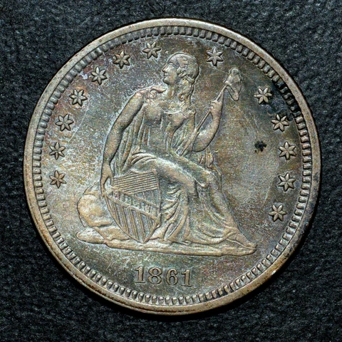 1861-P SEATED LIBERTY QUARTER ✪ AU ALMOST UNC ✪ 25C SILVER SCARCE COIN ◢TRUSTED◣ Cover