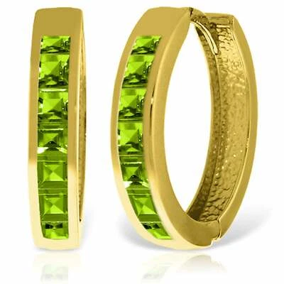 1.40 Carat 14K Yellow Gold Hoop Huggie Gemstone Earrings w/ Natural Peridots - Image 1 of 4