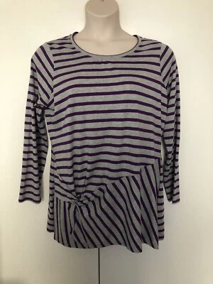 Lisa Rinna Belle Purple & Gray Scoop Neck Striped Top Twist Size 1X - Image 1 of 3