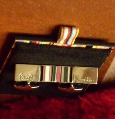 PAUL SMITH CUFFLINKS SIGNATURE MULTI STRIPE RP £115 BN RAINBOW LOVE HEART SWIVEL - Image 1 of 4