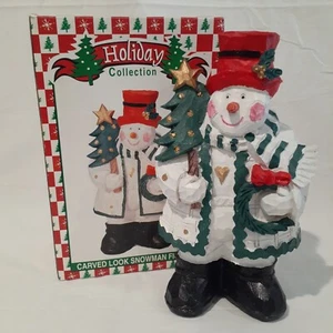 Holiday Collection 10 Inch Snowman Figurine Carved Look in Box Winter - Picture 1 of 9