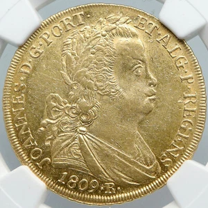 1809R BRAZIL Prince Joao ANTIQUE Vintage OLD Gold 6400 Reis Coin NGC i88876 - Picture 1 of 5