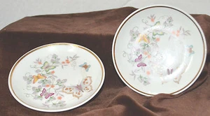 2 Decorative Butterfly and Flower Mini Plates 1979 22k Gold Trimmed - Bild 1 von 3