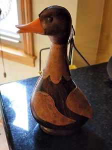 Decantador de vidrio de pato italiano de colección hecho a mano envuelto en cuero - Imagen 1 de 3