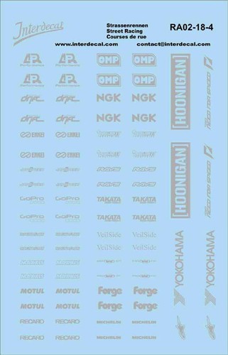 Décalcomanies (autocollants) Blancs "Courses De Rue 02-01" échelle 1/18 - 120x80mm - Marque INTERDECAL