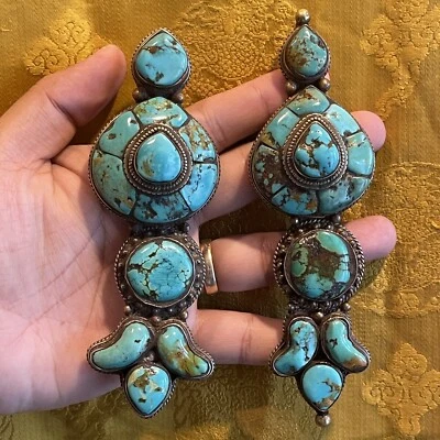 Antiguo pendiente colgante templo Akor tibetano étnico tribal antiguo siglo XIX joyería Foto 1 de 2