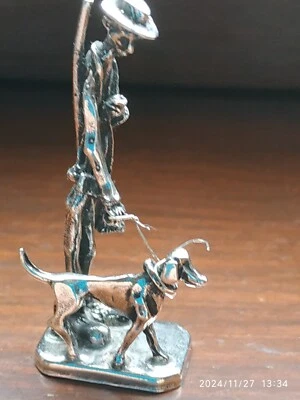 STATUETTA ARGENTO 800 VINTAGE CACCIATORE CON CANE, PUNZONATA. - Immagine 1 di 4
