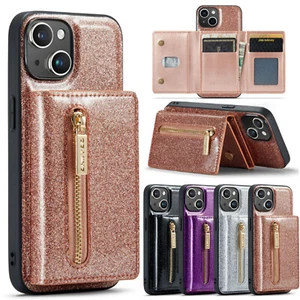 Woman Wallet Card Holder Glitter Leather Phone Case Cover for iphone 16 PRO MAX - Picture 1 of 18