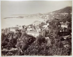 Panorama de Menton + Ile Saint-Honorat. 2 albumines 21x27 circa 1890. - Foto 1 di 2